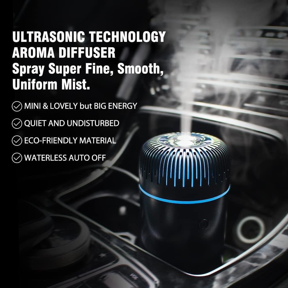 Car Diffuser - 100ml USB Mini Aromatherapy Humidifier & Air Freshener for Essential Oils - Portable for Auto & Home Use (Black)