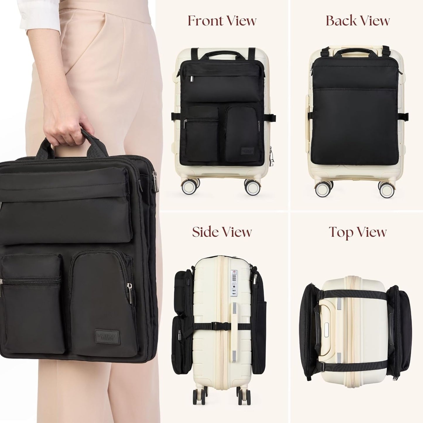 Travel Organizer for Carry-On & Suitcase - 16” Laptop Sleeve, Storage Pockets & Adjustable Straps (Black)