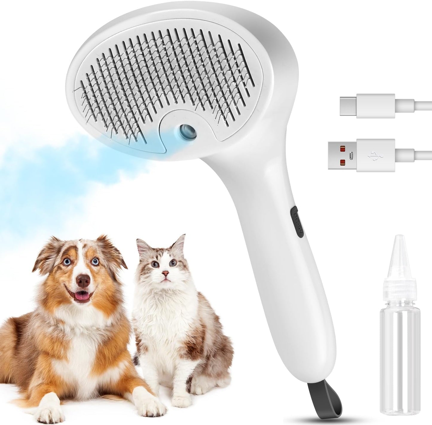 Revolutionary 3-in-1 Pet Steam Brush: Effortless Grooming & Shedding Solution for Cats and Dogs with Mist Spray for Luxurious Care - Ideal for All Coat Types (White)