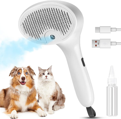 Revolutionary 3-in-1 Pet Steam Brush: Effortless Grooming & Shedding Solution for Cats and Dogs with Mist Spray for Luxurious Care - Ideal for All Coat Types (White)