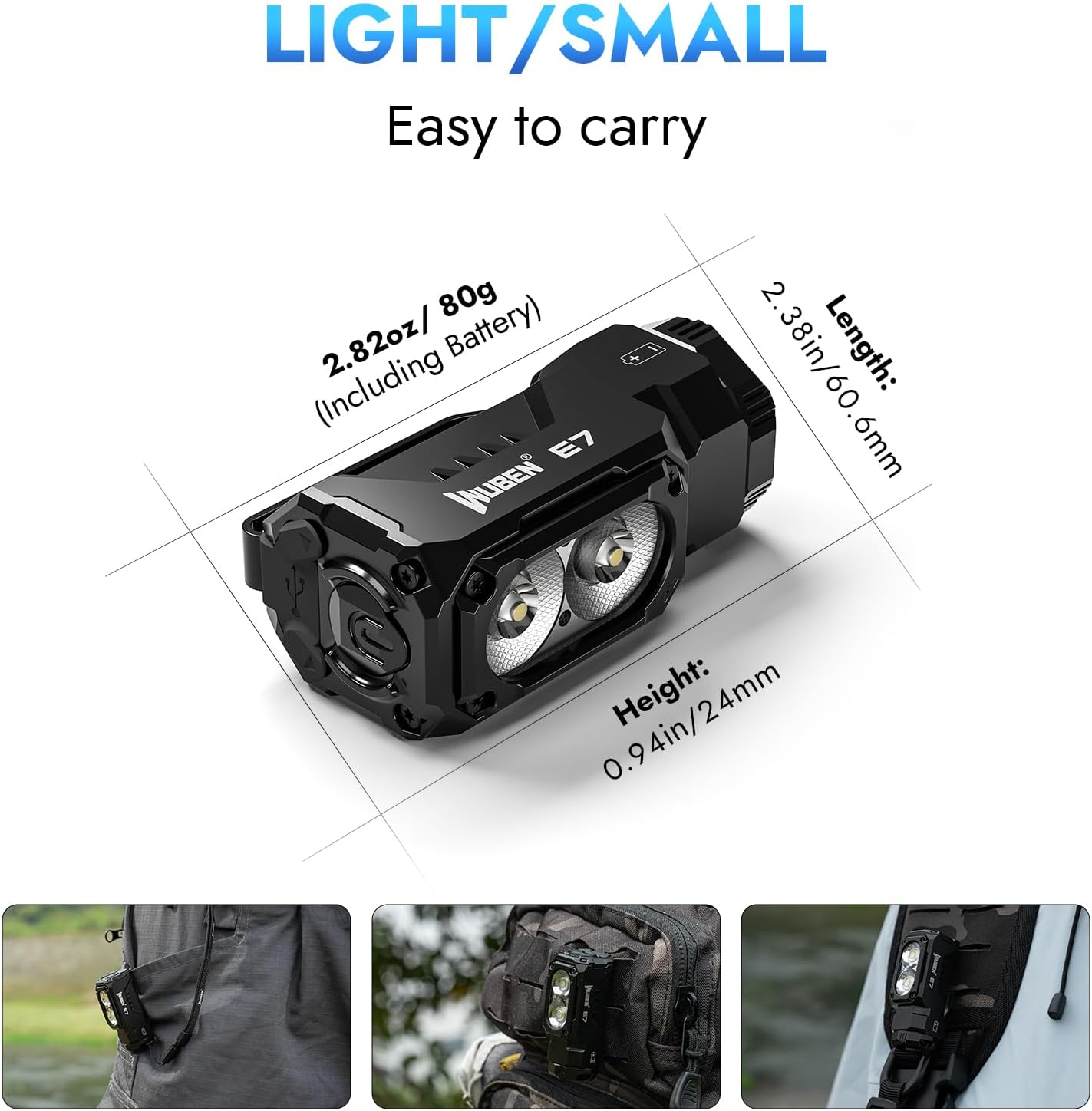 E7 Mini Flashlight - 1800 Lumen Rechargeable LED with Magnet, 6 Bright Modes, IP68 Waterproof, Perfect for Camping and Emergency Use