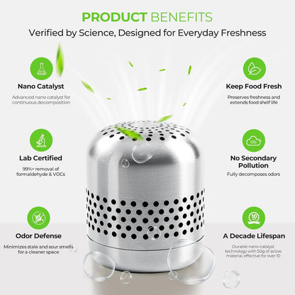 10-Year Lasting Refrigerator Deodorizer - Ultimate Odor Eliminator for Fridge, Closet, and Car - Superior to Baking Soda & Charcoal - Advanced Nano Catalyst Technology (1 Pack)