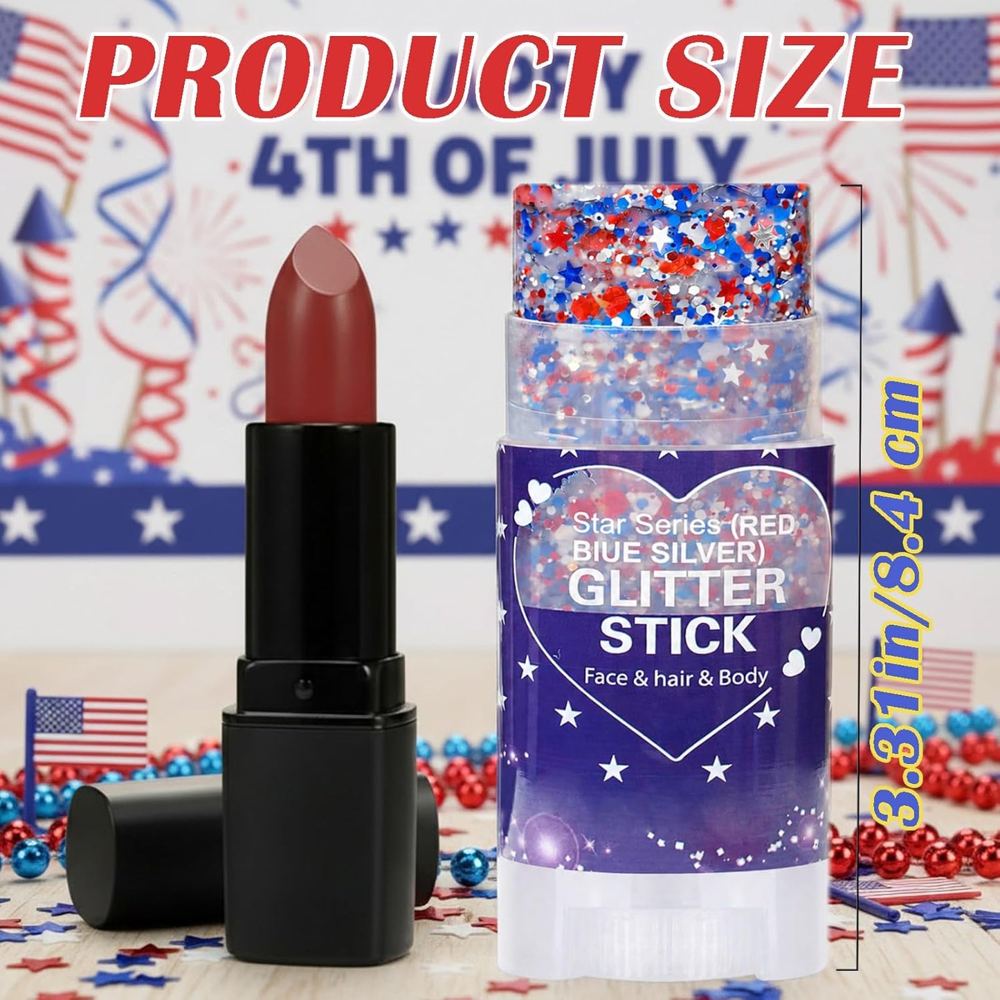 Glitter Stick - Perfect for 4th of July Celebrations, and Football Games! Waterproof & Safe For Hair, Face & Body