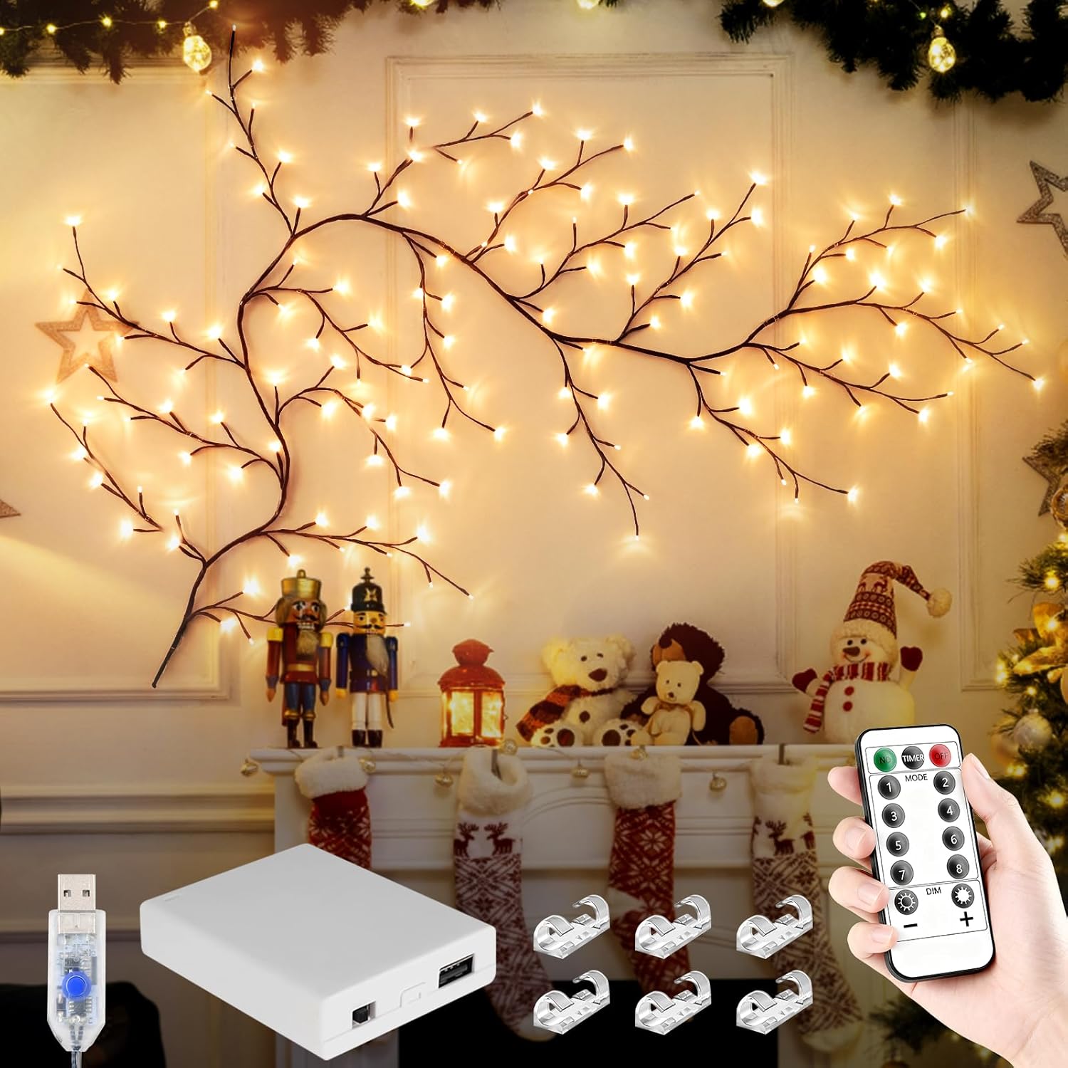 4FT Pink Cherry Blossom Vine Lights - 48 LED Enchanted Willow Branches with Remote Timer, 8 Light Modes, Perfect for Bedroom, Weddings & Christmas Decor, USB Battery Operated