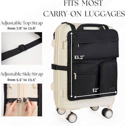 Travel Organizer for Carry-On & Suitcase - 16” Laptop Sleeve, Storage Pockets & Adjustable Straps (Black)