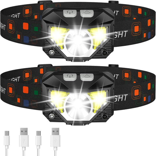 Headlamp Flashlight, Lumen Ultra-Light Bright LED Rechargeable Headlight with White Red Light, 2-Pack Waterproof Motion Sensor Head Lamp,8 Modes for Outdoor Camping Running Hiking Fishing