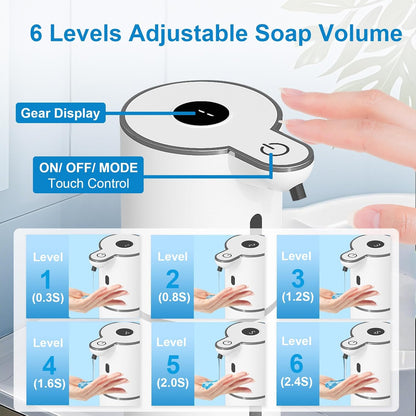 Touchless Automatic Liquid Soap Dispenser - USB Rechargeable, Adjustable 6 Levels, 12.8Oz Wall Mounted for Kitchen & Bathroom - Sleek White Design