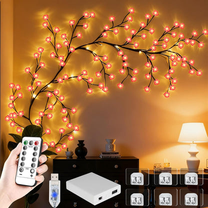 4FT Pink Cherry Blossom Vine Lights - 48 LED Enchanted Willow Branches with Remote Timer, 8 Light Modes, Perfect for Bedroom, Weddings & Christmas Decor, USB Battery Operated