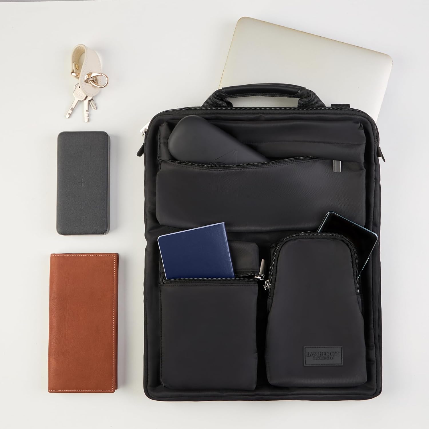Travel Organizer for Carry-On & Suitcase - 16” Laptop Sleeve, Storage Pockets & Adjustable Straps (Black)