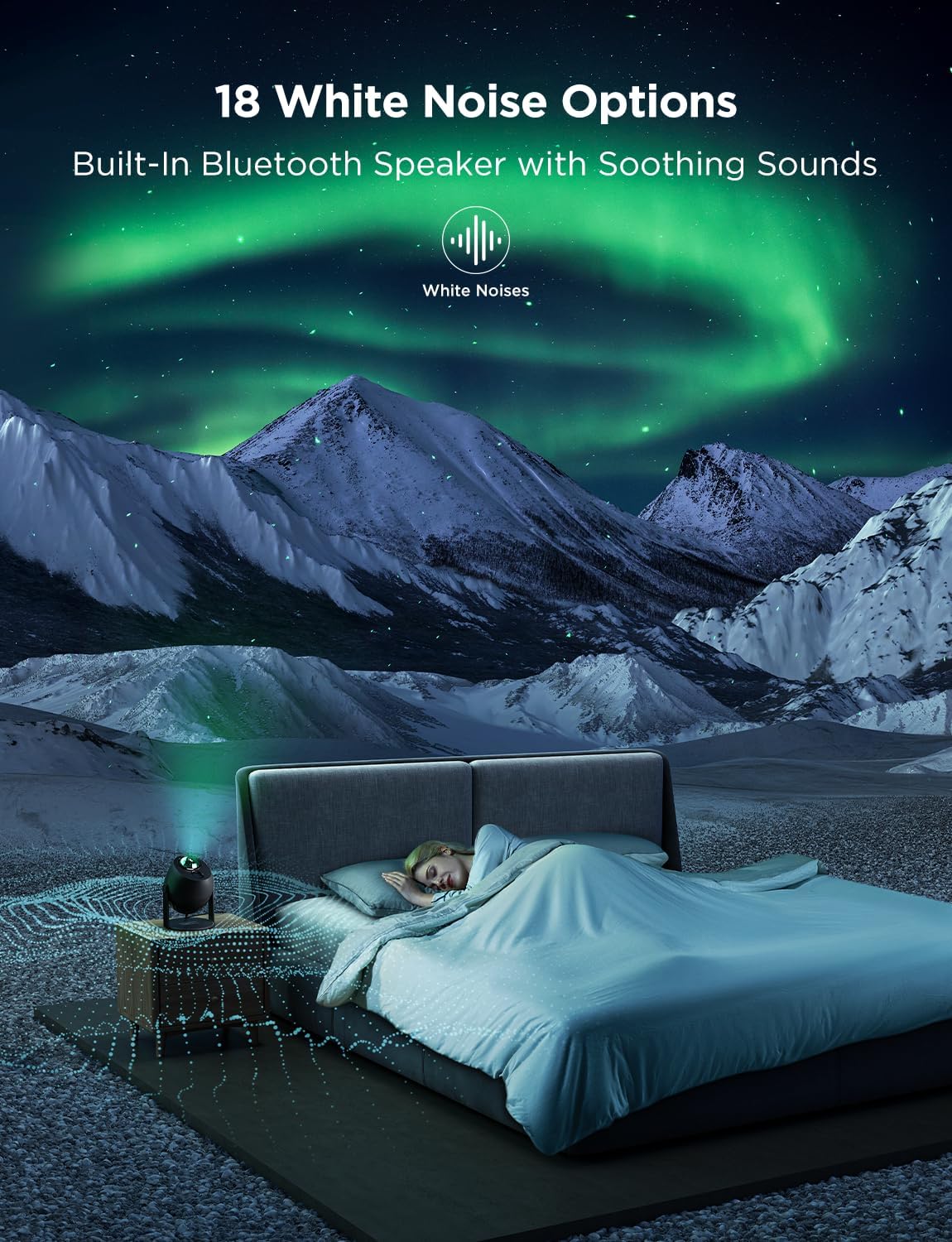 Star Light Projector - 3 Aurora Effects, Smart Home Compatible, 52 Scene Modes & 18 White Noise Options for Ultimate Relaxation