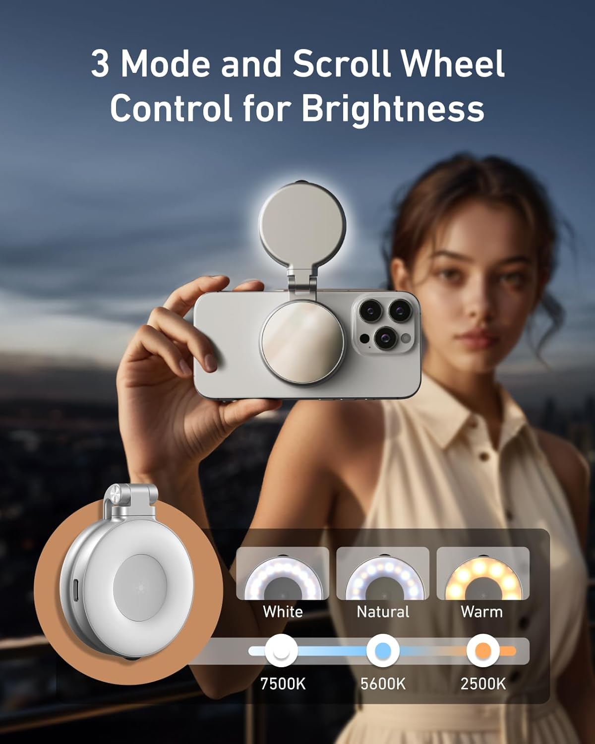 C03 Magnetic Selfie Light - Perfect for iPhone MagSafe, CRI97 360° LED Ring Light with Mirror for Stunning Selfies, Photography, TikTok, Zoom Calls & Video Conferencing
