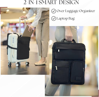 Travel Organizer for Carry-On & Suitcase - 16” Laptop Sleeve, Storage Pockets & Adjustable Straps (Black)