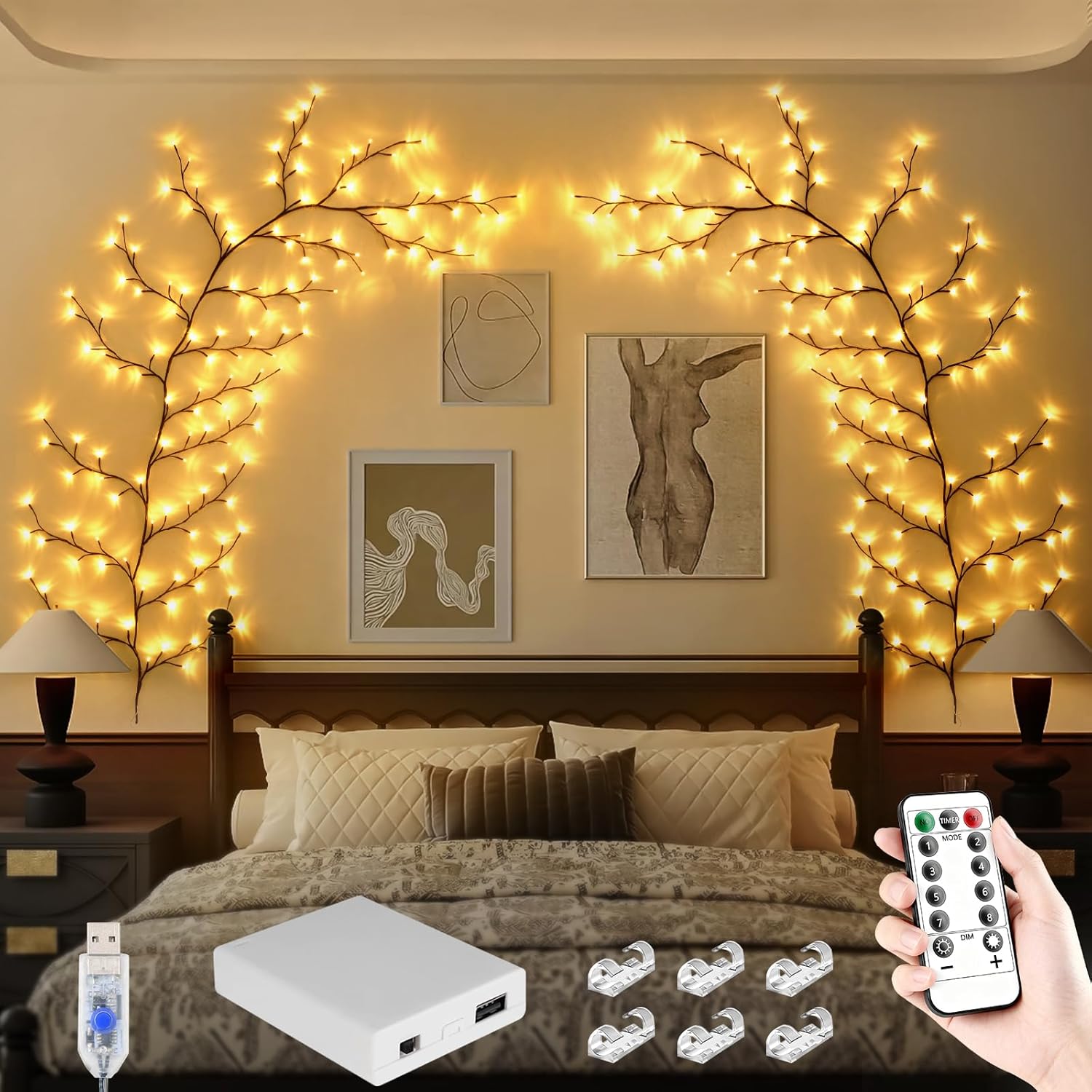 4FT Pink Cherry Blossom Vine Lights - 48 LED Enchanted Willow Branches with Remote Timer, 8 Light Modes, Perfect for Bedroom, Weddings & Christmas Decor, USB Battery Operated