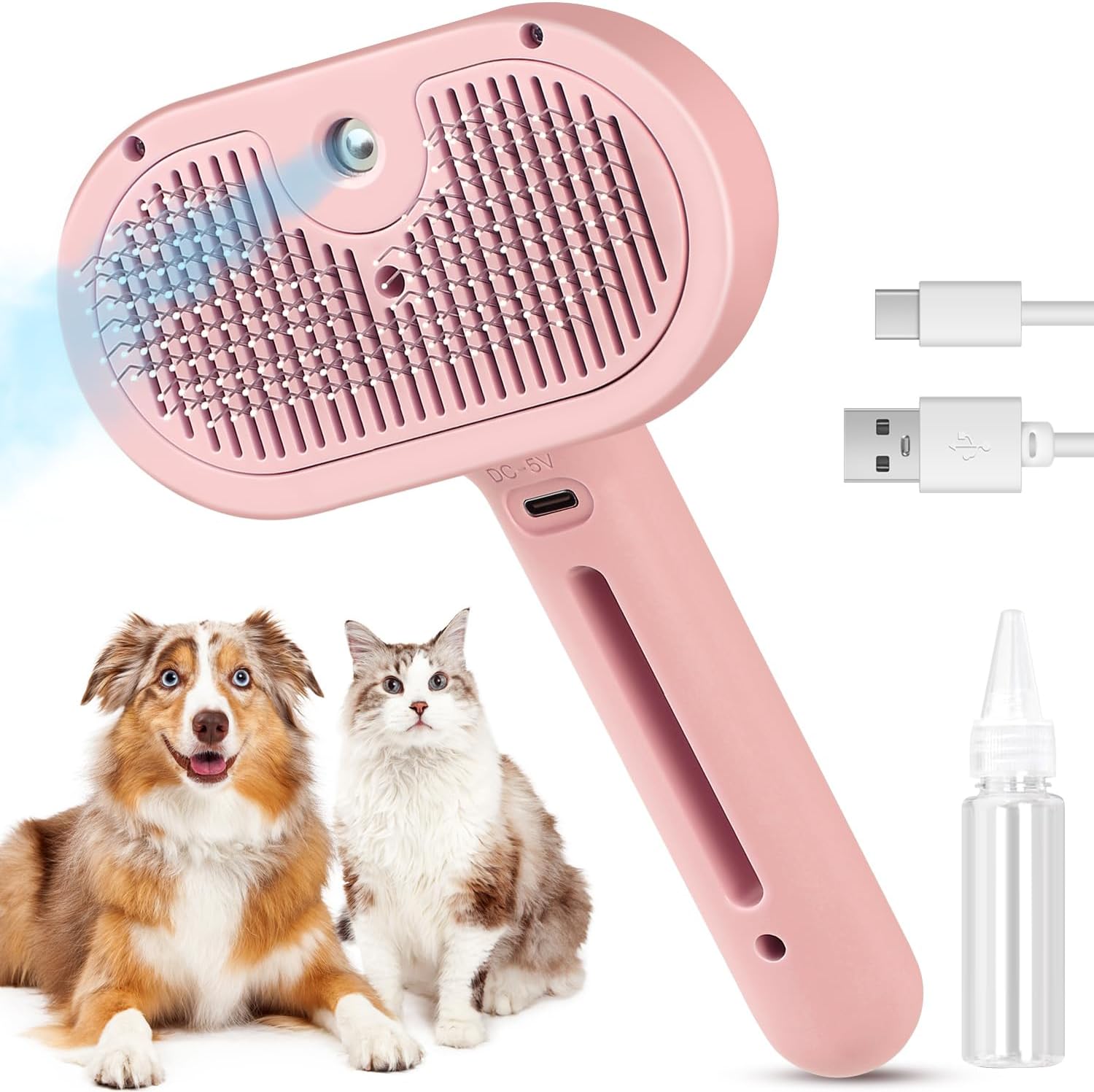 Revolutionary 3-in-1 Pet Steam Brush: Effortless Grooming & Shedding Solution for Cats and Dogs with Mist Spray for Luxurious Care - Ideal for All Coat Types (White)