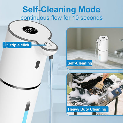 Touchless Automatic Liquid Soap Dispenser - USB Rechargeable, Adjustable 6 Levels, 12.8Oz Wall Mounted for Kitchen & Bathroom - Sleek White Design