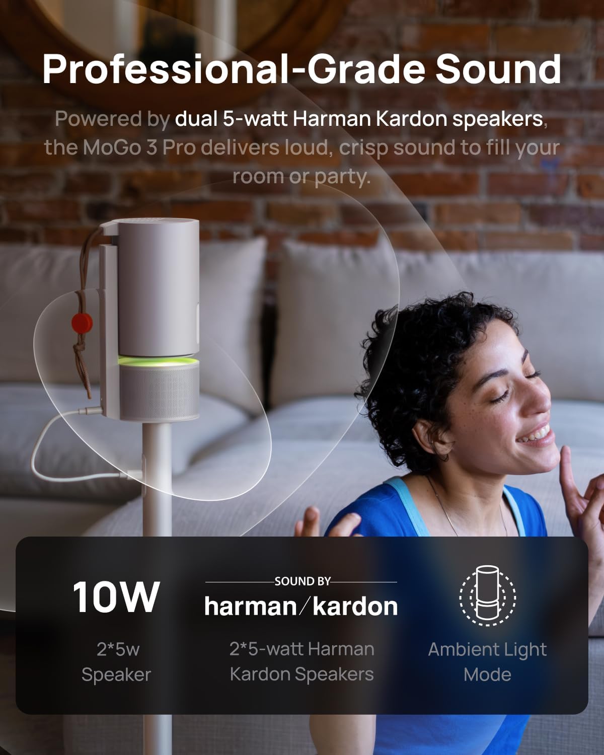 Mogo 3 Pro NEW Portable Projector, Google TV with Licensed Netflix, Build-In Adjustable Stand, Mini Projector Supports Power Banks, 450 ISO Lumens, ISA 2.0, 2 X 5W Harman Kardon
