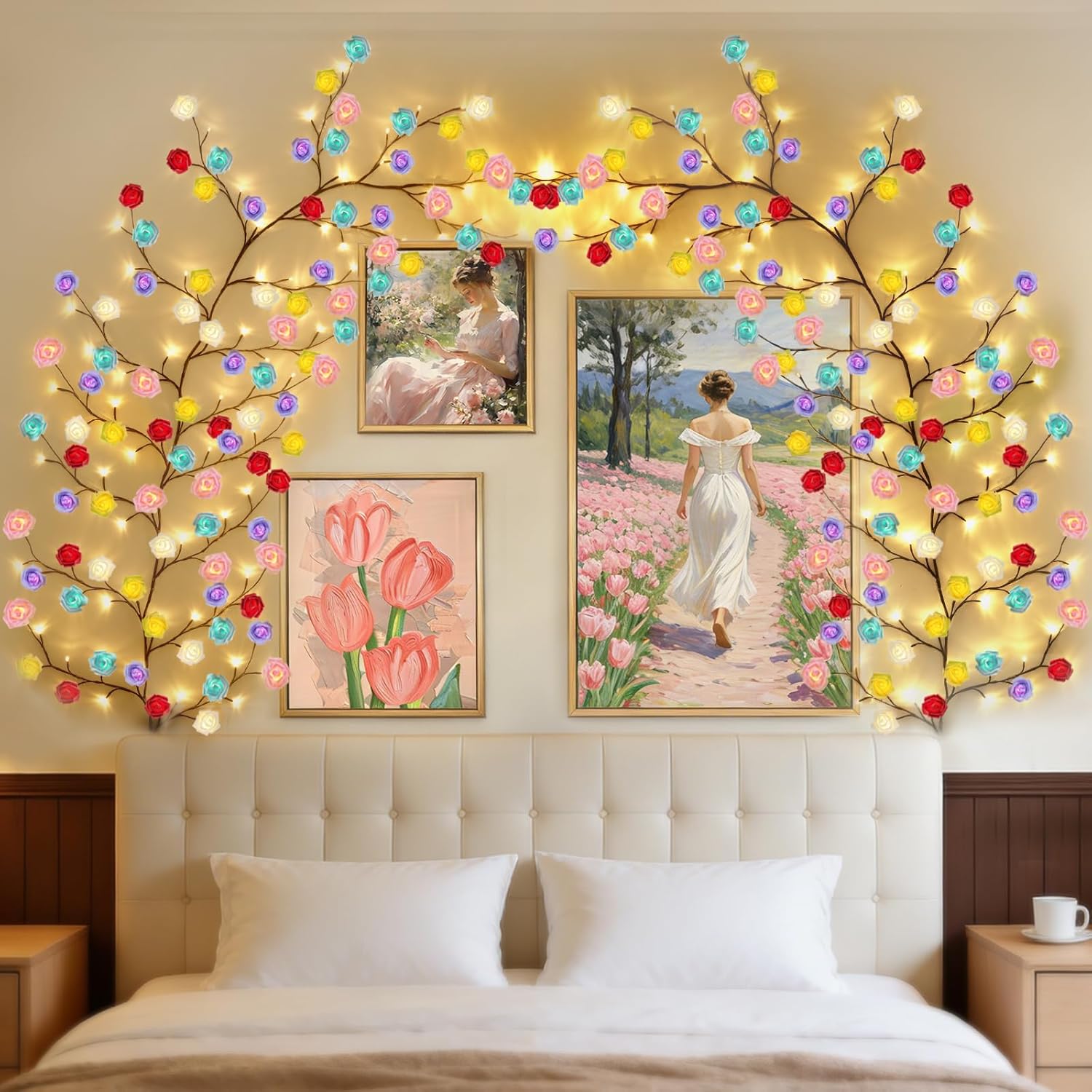 4FT Pink Cherry Blossom Vine Lights - 48 LED Enchanted Willow Branches with Remote Timer, 8 Light Modes, Perfect for Bedroom, Weddings & Christmas Decor, USB Battery Operated
