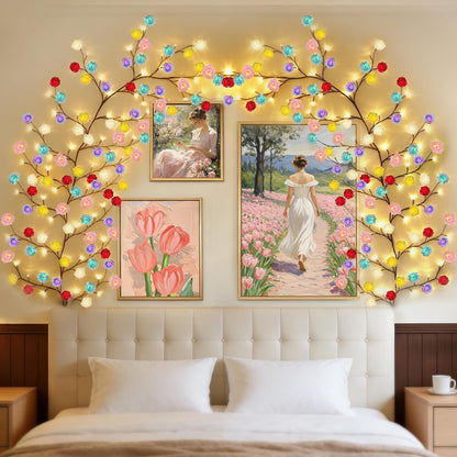 4FT Pink Cherry Blossom Vine Lights - 48 LED Enchanted Willow Branches with Remote Timer, 8 Light Modes, Perfect for Bedroom, Weddings & Christmas Decor, USB Battery Operated