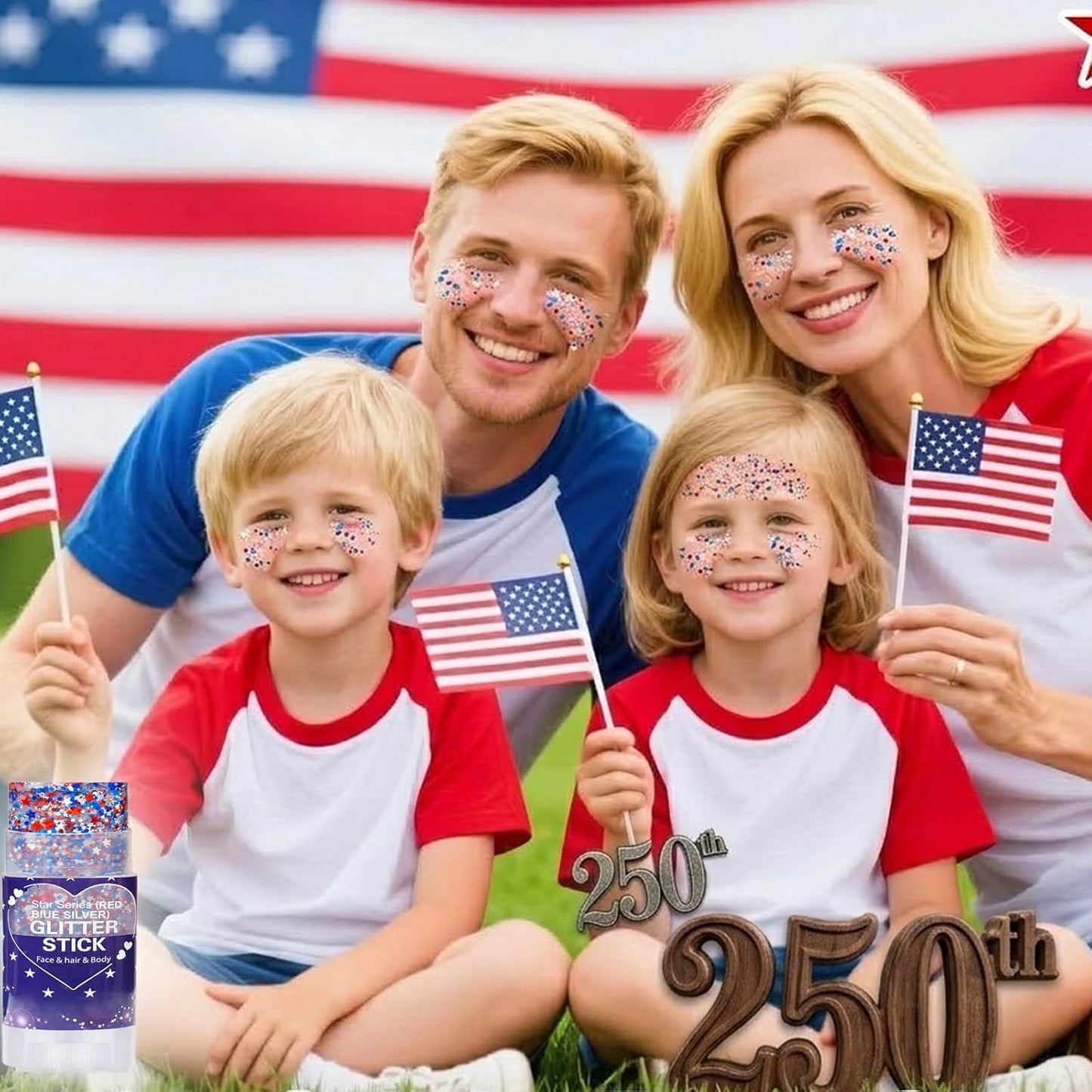 Glitter Stick - Perfect for 4th of July Celebrations, and Football Games! Waterproof & Safe For Hair, Face & Body