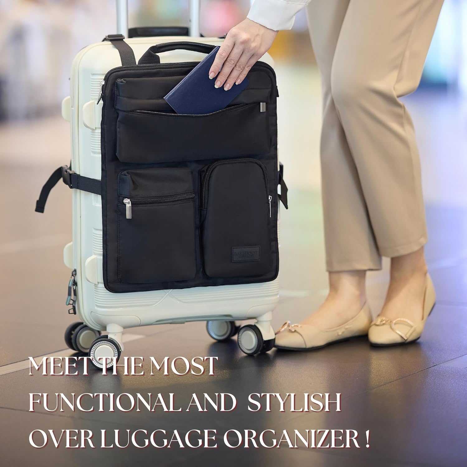 Travel Organizer for Carry-On & Suitcase - 16” Laptop Sleeve, Storage Pockets & Adjustable Straps (Black)