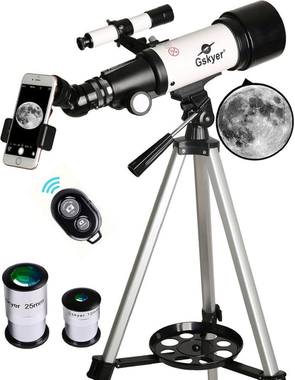 Telescope, 70Mm Aperture 400Mm AZ Mount Astronomical Refracting Telescope for Kids Beginners - Travel Telescope with Carry Bag, Phone Adapter and Wireless Remote.