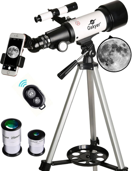 Telescope, 70Mm Aperture 400Mm AZ Mount Astronomical Refracting Telescope for Kids Beginners - Travel Telescope with Carry Bag, Phone Adapter and Wireless Remote.