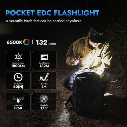 E7 Mini Flashlight - 1800 Lumen Rechargeable LED with Magnet, 6 Bright Modes, IP68 Waterproof, Perfect for Camping and Emergency Use