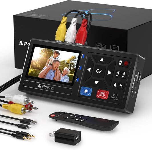VHS to Digital Converter, Video to Digital Recorder with Remote, Compatible with VHS, VCR, DVR, DVD, Hi8, Mini DV Players, Camcorder, Gaming Consoles (Tapes/Dvd Player Not Included)
