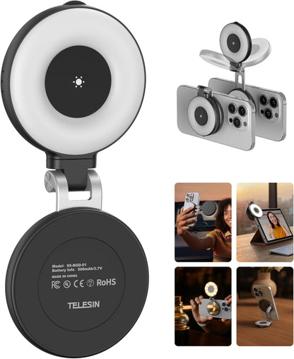 C03 Magnetic Selfie Light - Perfect for iPhone MagSafe, CRI97 360° LED Ring Light with Mirror for Stunning Selfies, Photography, TikTok, Zoom Calls & Video Conferencing