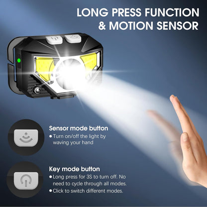 Headlamp Flashlight, Lumen Ultra-Light Bright LED Rechargeable Headlight with White Red Light, 2-Pack Waterproof Motion Sensor Head Lamp,8 Modes for Outdoor Camping Running Hiking Fishing