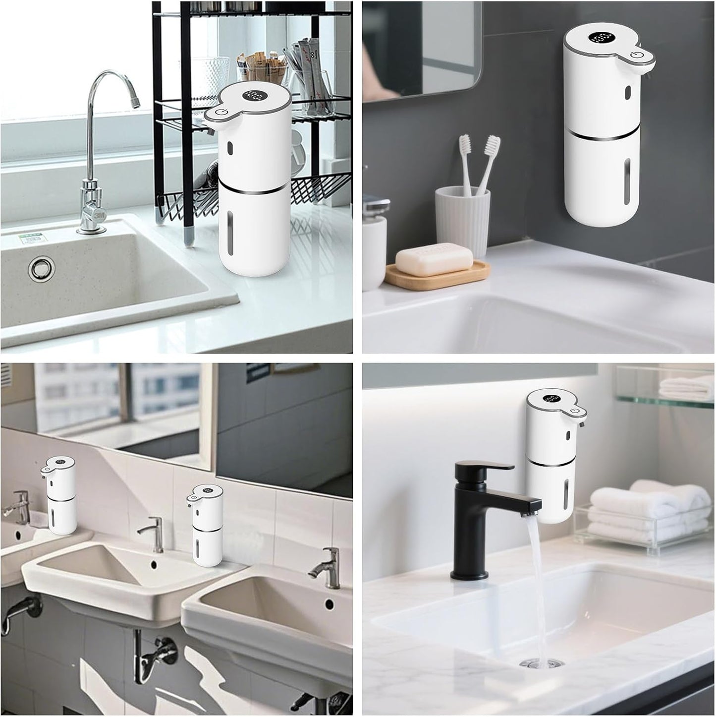 Touchless Automatic Liquid Soap Dispenser - USB Rechargeable, Adjustable 6 Levels, 12.8Oz Wall Mounted for Kitchen & Bathroom - Sleek White Design