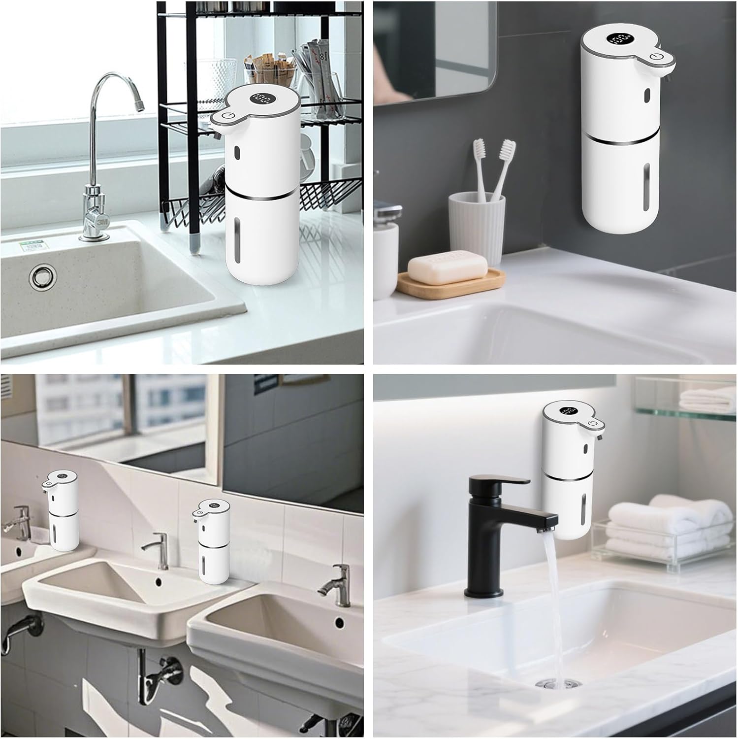 Touchless Automatic Liquid Soap Dispenser - USB Rechargeable, Adjustable 6 Levels, 12.8Oz Wall Mounted for Kitchen & Bathroom - Sleek White Design