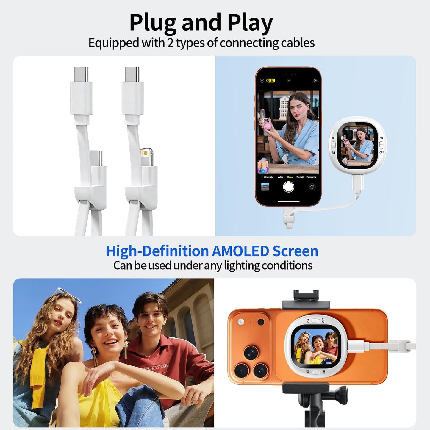 Mini Magnetic Vlog Selfie Monitor for iPhone - HD AMOLED Screen with Remote for TikTok & YouTube (iOS Only)
