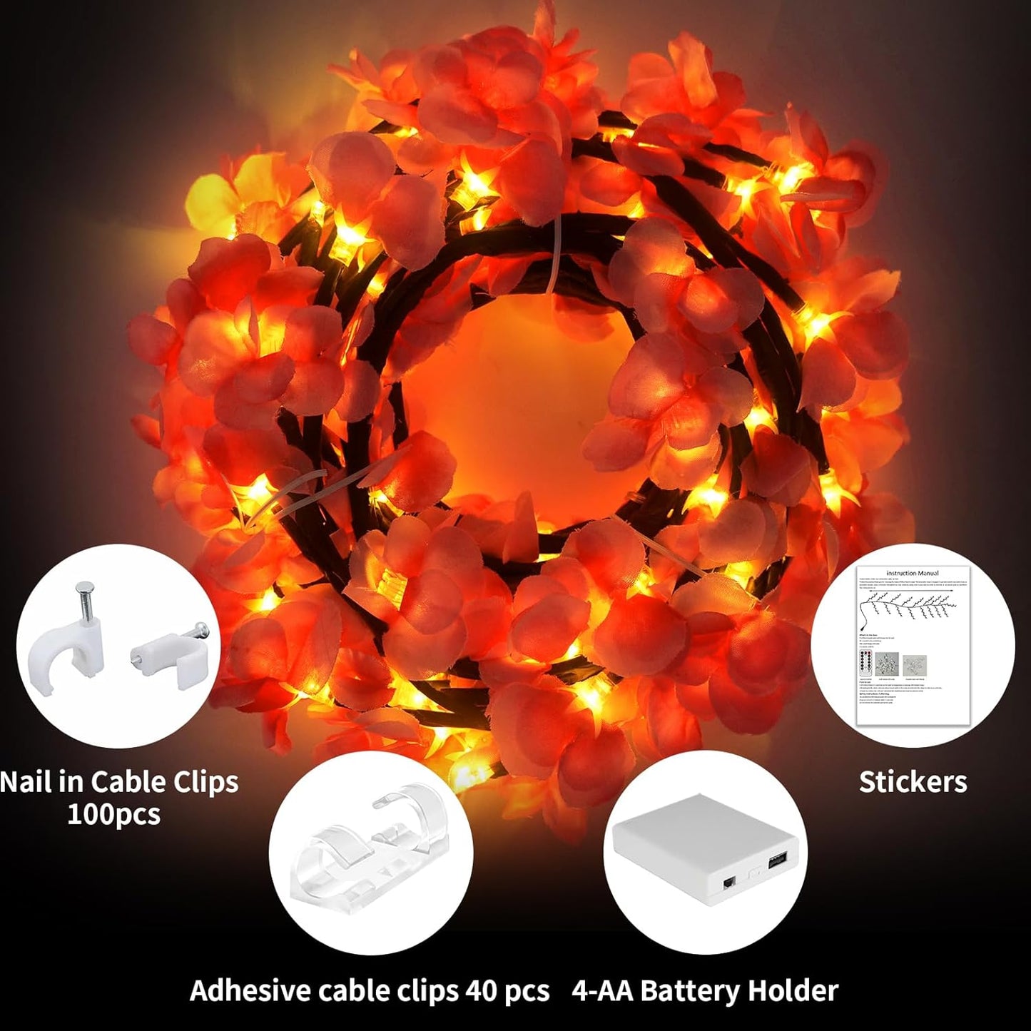 4FT Pink Cherry Blossom Vine Lights - 48 LED Enchanted Willow Branches with Remote Timer, 8 Light Modes, Perfect for Bedroom, Weddings & Christmas Decor, USB Battery Operated