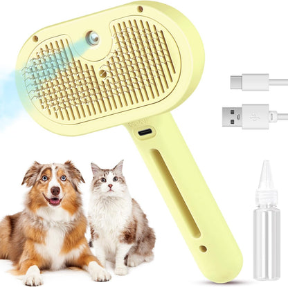 Revolutionary 3-in-1 Pet Steam Brush: Effortless Grooming & Shedding Solution for Cats and Dogs with Mist Spray for Luxurious Care - Ideal for All Coat Types (White)