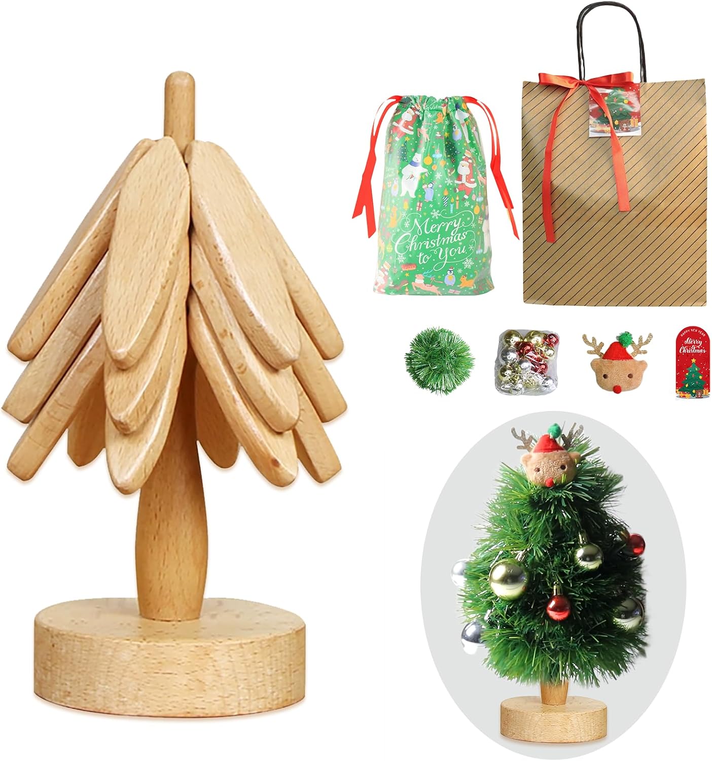 Charming Wooden Christmas Tree Trivet - 7.7 Inch Hot Dish Protector with Stand, Perfect Holiday Gift for Home Chefs!