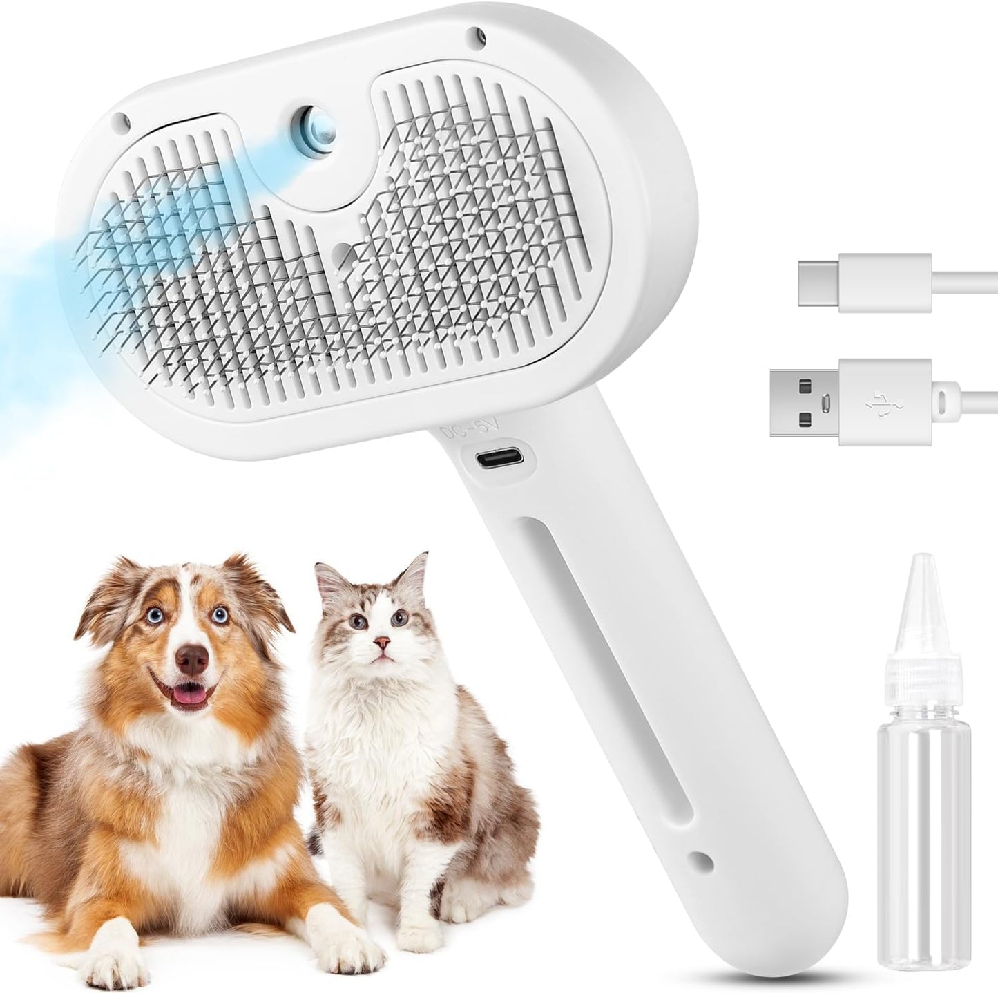 Revolutionary 3-in-1 Pet Steam Brush: Effortless Grooming & Shedding Solution for Cats and Dogs with Mist Spray for Luxurious Care - Ideal for All Coat Types (White)