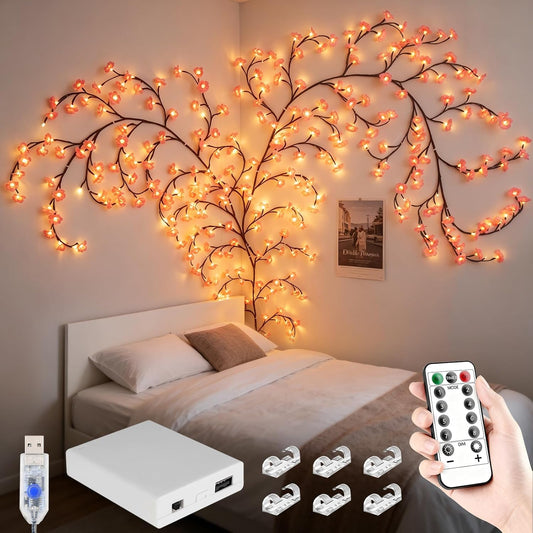 4FT Pink Cherry Blossom Vine Lights - 48 LED Enchanted Willow Branches with Remote Timer, 8 Light Modes, Perfect for Bedroom, Weddings & Christmas Decor, USB Battery Operated