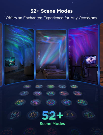Star Light Projector - 3 Aurora Effects, Smart Home Compatible, 52 Scene Modes & 18 White Noise Options for Ultimate Relaxation