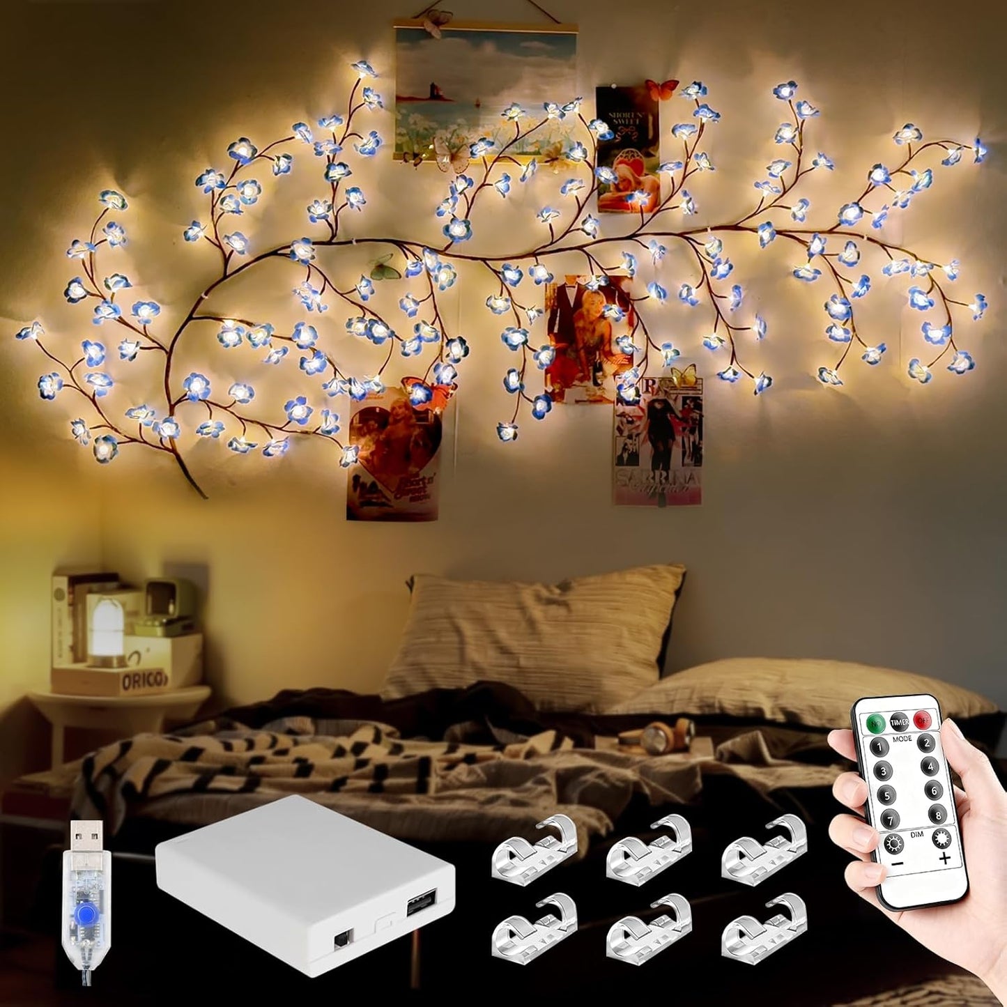 4FT Pink Cherry Blossom Vine Lights - 48 LED Enchanted Willow Branches with Remote Timer, 8 Light Modes, Perfect for Bedroom, Weddings & Christmas Decor, USB Battery Operated