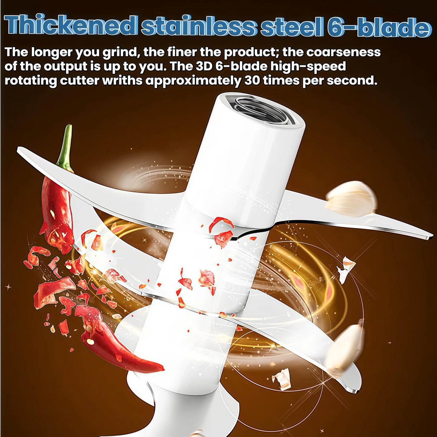 2026 Portable Rechargeable Mini Electric Garlic Chopper - 320ml Capacity with 6 Stainless Steel Blades for Effortless Chopping of Garlic, Onion, Chili, Nuts, Meat & Fruits