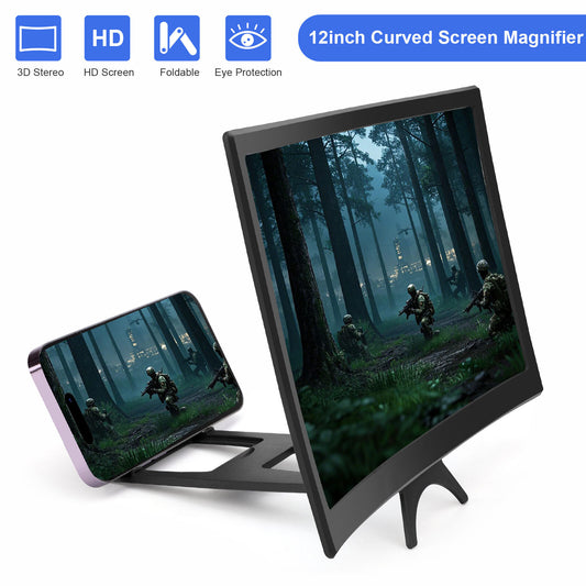 12" 3D HD Curved Screen Magnifier for Mobile Phones - Video Amplifier Stand