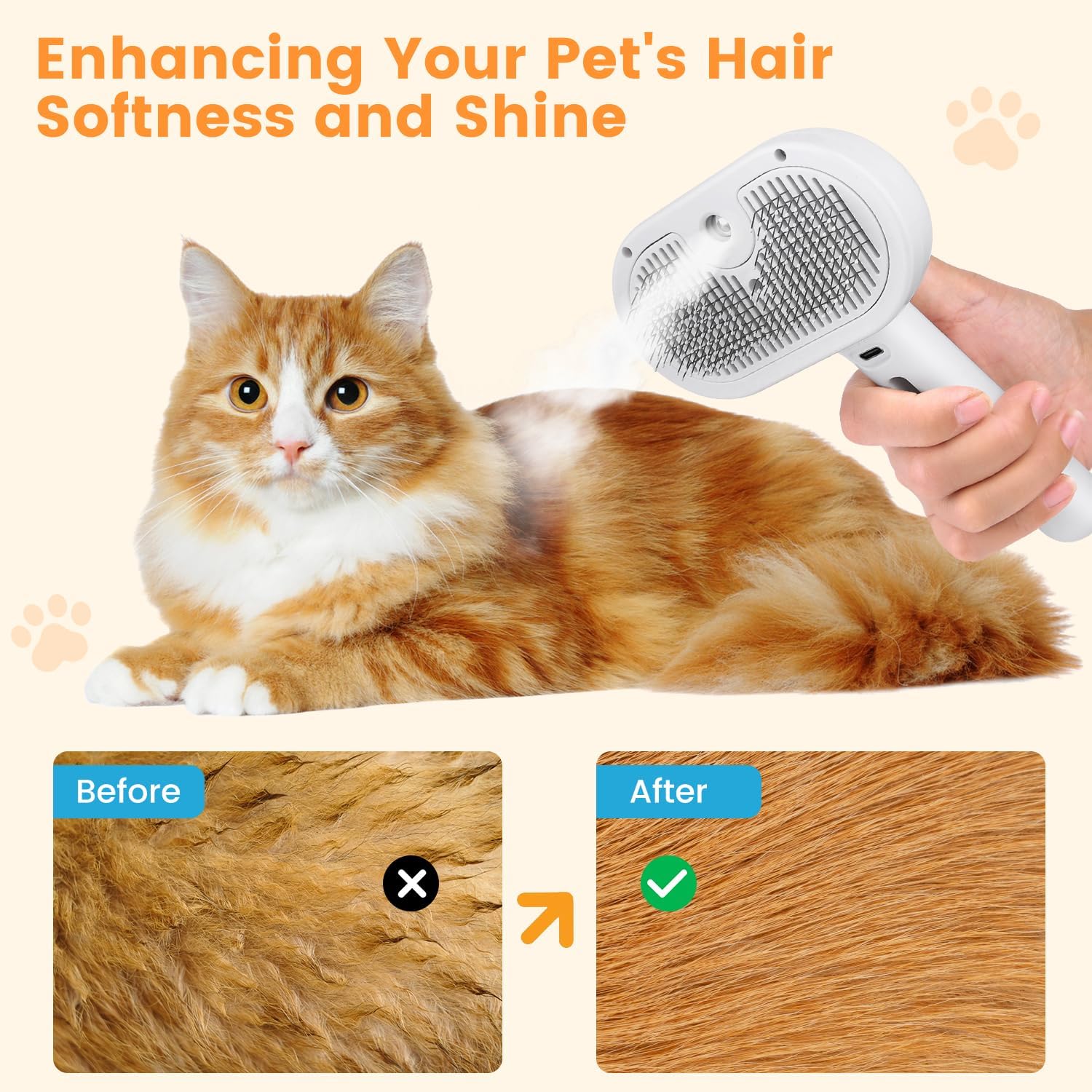 Revolutionary 3-in-1 Pet Steam Brush: Effortless Grooming & Shedding Solution for Cats and Dogs with Mist Spray for Luxurious Care - Ideal for All Coat Types (White)