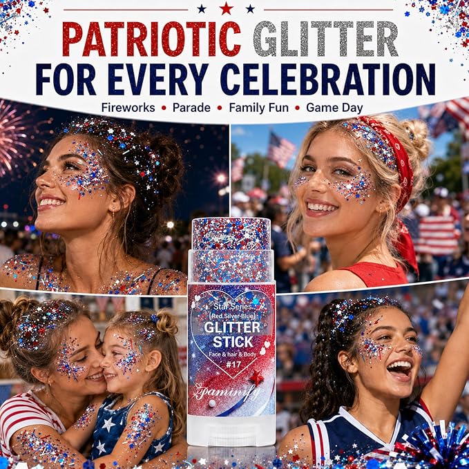 Glitter Stick - Perfect for 4th of July Celebrations, and Football Games! Waterproof & Safe For Hair, Face & Body