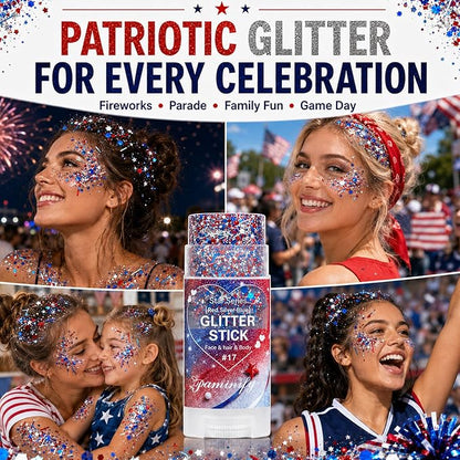 Glitter Stick - Perfect for 4th of July Celebrations, and Football Games! Waterproof & Safe For Hair, Face & Body