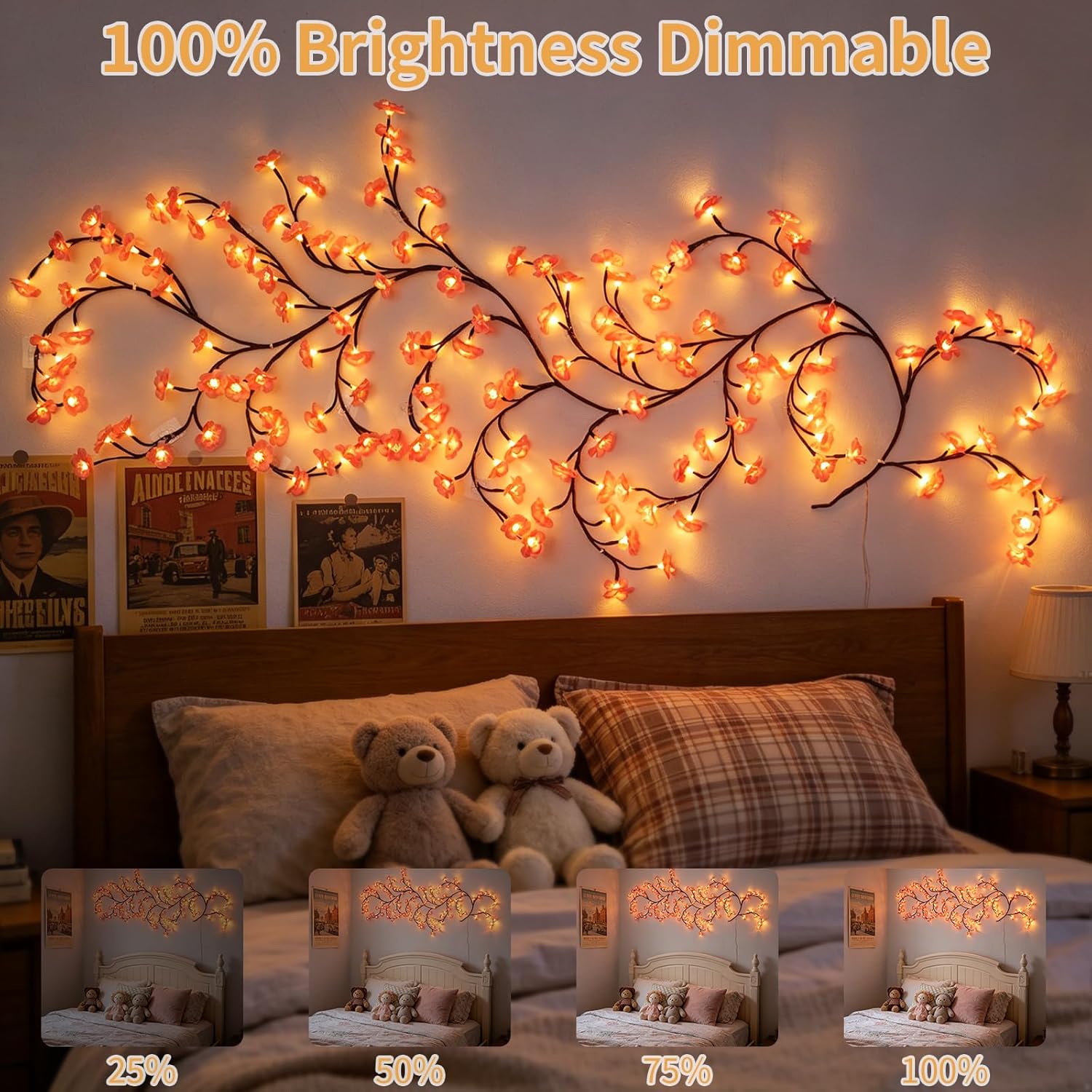 4FT Pink Cherry Blossom Vine Lights - 48 LED Enchanted Willow Branches with Remote Timer, 8 Light Modes, Perfect for Bedroom, Weddings & Christmas Decor, USB Battery Operated