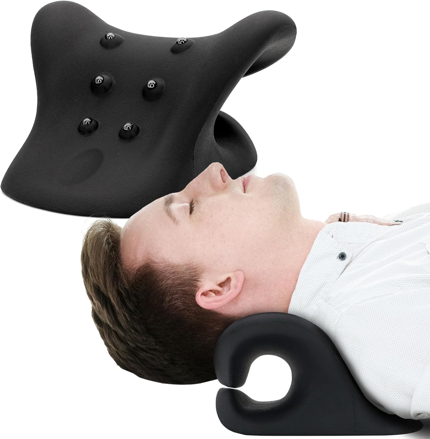 Ultimate Neck & Shoulder Traction Device - Magnetic Therapy for Pain Relief & Cervical Alignment - Relax & Rejuvenate in Sleek Black Design