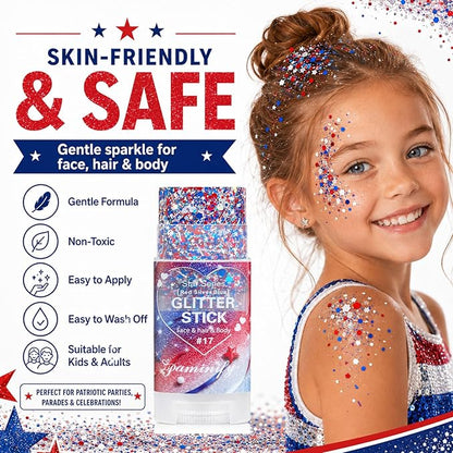 Glitter Stick - Perfect for 4th of July Celebrations, and Football Games! Waterproof & Safe For Hair, Face & Body