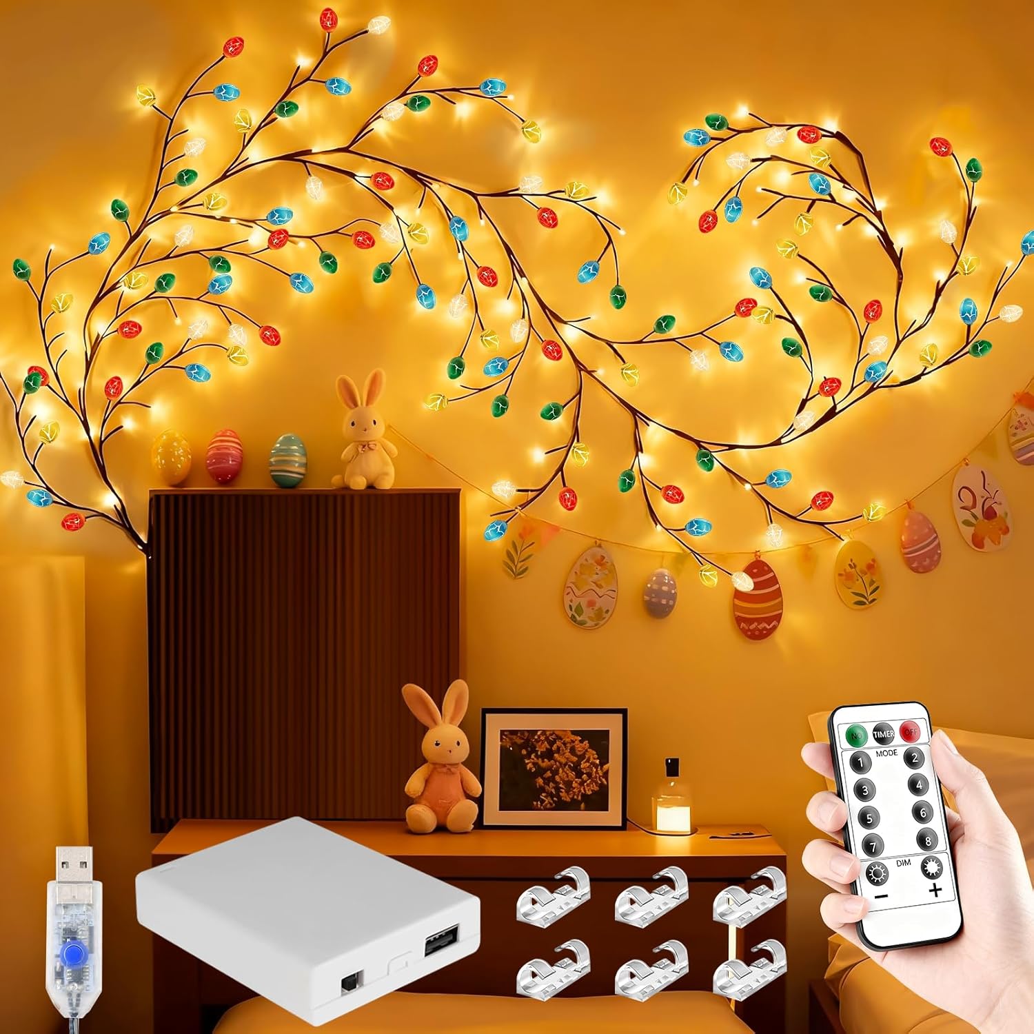 4FT Pink Cherry Blossom Vine Lights - 48 LED Enchanted Willow Branches with Remote Timer, 8 Light Modes, Perfect for Bedroom, Weddings & Christmas Decor, USB Battery Operated