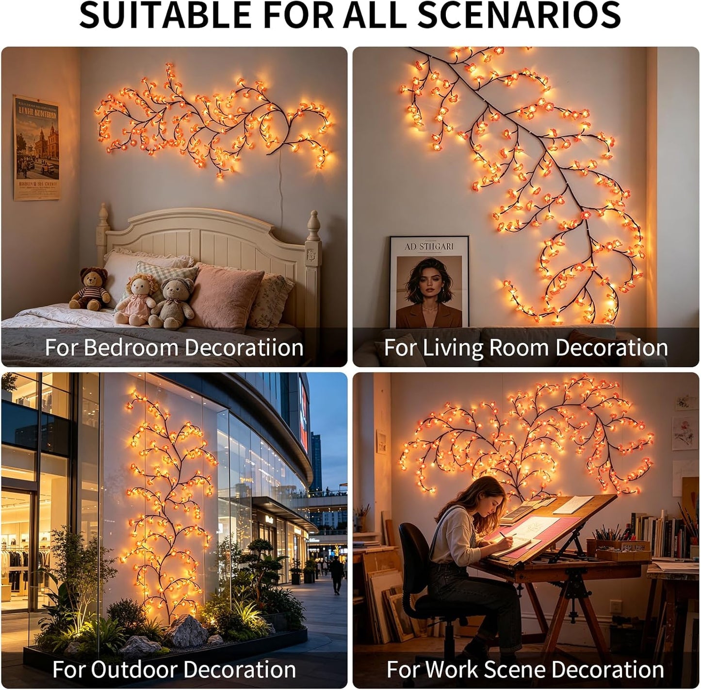 4FT Pink Cherry Blossom Vine Lights - 48 LED Enchanted Willow Branches with Remote Timer, 8 Light Modes, Perfect for Bedroom, Weddings & Christmas Decor, USB Battery Operated